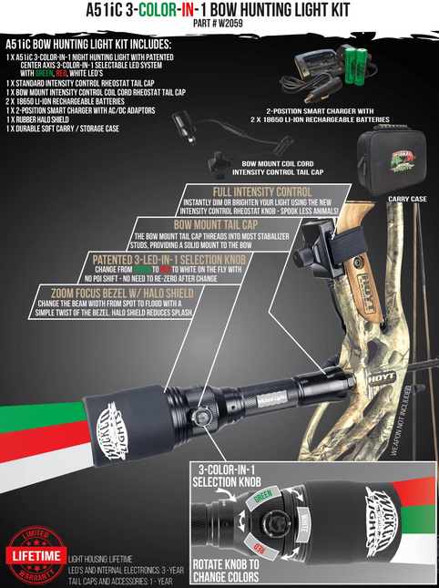 A51iC 3-color-in-1 bow Hunting Light Kit