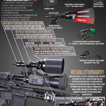 A67iR 3-LED-in-1 infrared & red Night Hunting Light Kit