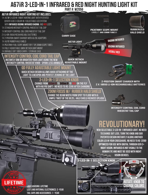 A67iR 3-LED-in-1 infrared & red Night Hunting Light Kit