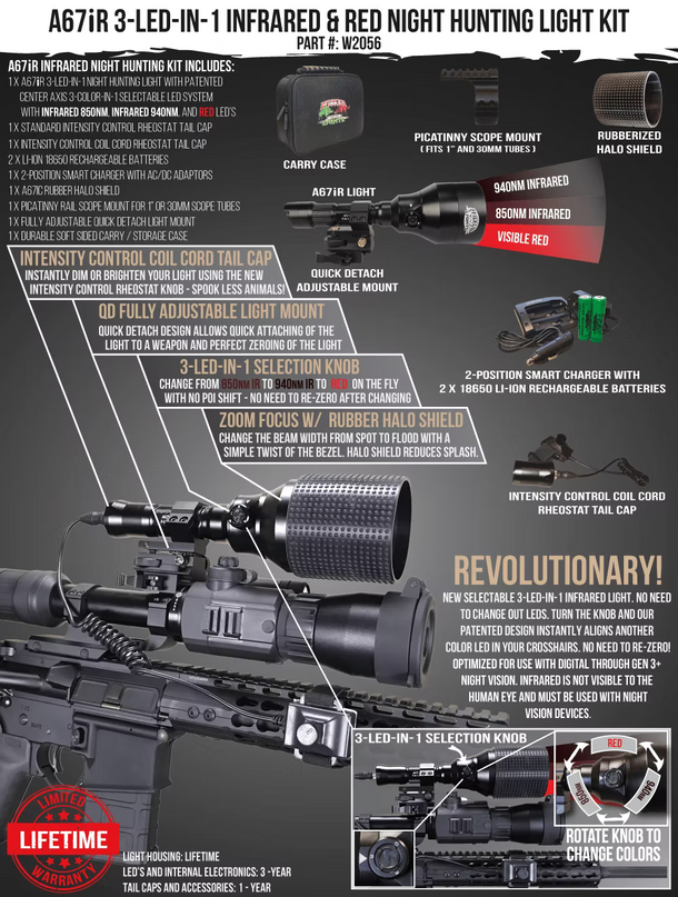 A67iR 3-LED-in-1 infrared & red Night Hunting Light Kit